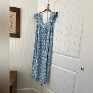 cute blue floral linen blend dress